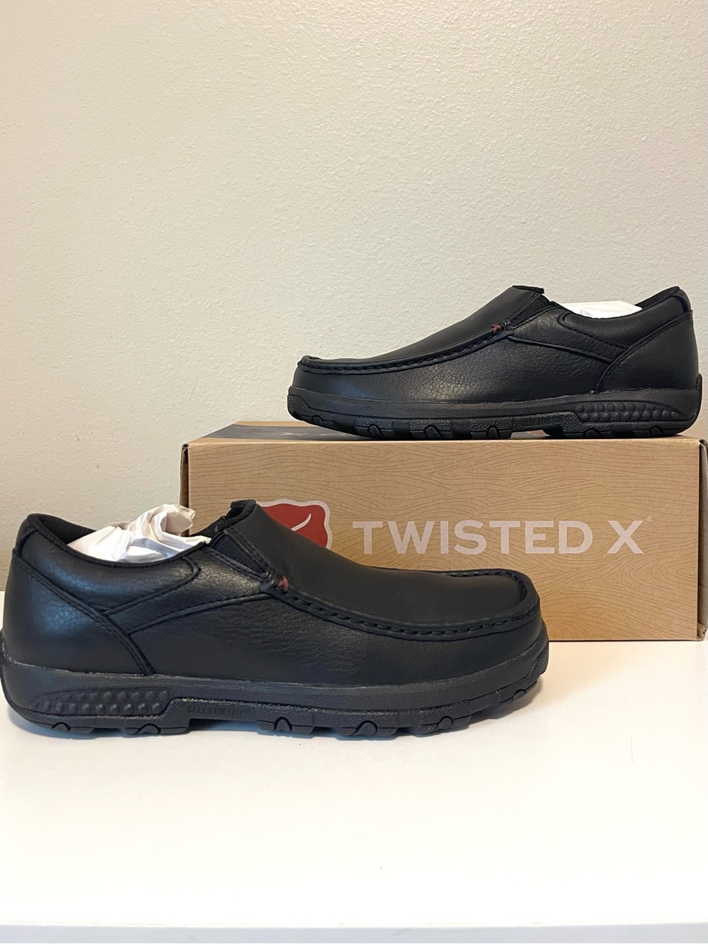 NWB Twisted X Slip On Driving Mocs - Antique Black Leather Upper - Size 7.5M